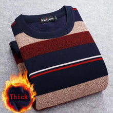 Load image into Gallery viewer, Men Sweater 2020 Autumn Winter New Plus velvet Sweater Men fashion Casual Striped O-neck pullover Pull Men Warm bottoming shirt
