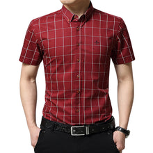 Load image into Gallery viewer, Fashion Blouse Shirt Plaid Male Social Dudalina Short Sleeve Slim Fit Shirt Men Clothing Embroidery White Male Cold