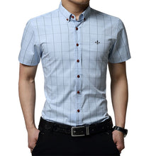 Load image into Gallery viewer, Fashion Blouse Shirt Plaid Male Social Dudalina Short Sleeve Slim Fit Shirt Men Clothing Embroidery White Male Cold