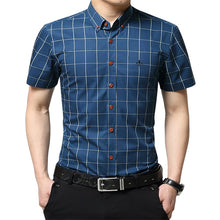 Load image into Gallery viewer, Fashion Blouse Shirt Plaid Male Social Dudalina Short Sleeve Slim Fit Shirt Men Clothing Embroidery White Male Cold