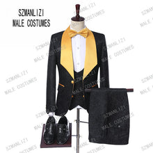 Load image into Gallery viewer, 2019 Black Jacquard Jacket Men Suit Slim Fit Wedding Tuxedo Custom Made Wedding Groom Party Suits Costume Homme Best Man Blazer