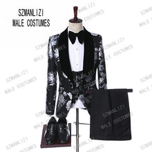 Load image into Gallery viewer, 2019 Black Jacquard Jacket Men Suit Slim Fit Wedding Tuxedo Custom Made Wedding Groom Party Suits Costume Homme Best Man Blazer