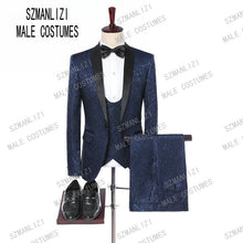 Load image into Gallery viewer, (Jacket+Pants+Vest) 2019 Custom Made Black Paisley Men Suit Groom Tuxedos Groomsmen Best Man Prom Blazer Mens Wedding Suits
