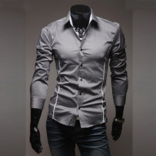 Load image into Gallery viewer, 2018 New Mens Casual Shirts Slim Fit Long Sleeve Gray Male Striped Shirts Camisa Social Clothes Chemise Homme Plus Size M-3XL 50