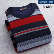 Load image into Gallery viewer, Men Sweater 2020 Autumn Winter New Plus velvet Sweater Men fashion Casual Striped O-neck pullover Pull Men Warm bottoming shirt