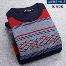 Load image into Gallery viewer, Men Sweater 2020 Autumn Winter New Plus velvet Sweater Men fashion Casual Striped O-neck pullover Pull Men Warm bottoming shirt