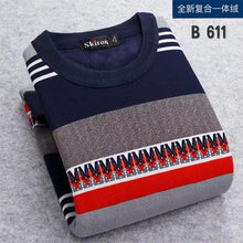 Load image into Gallery viewer, Men Sweater 2020 Autumn Winter New Plus velvet Sweater Men fashion Casual Striped O-neck pullover Pull Men Warm bottoming shirt