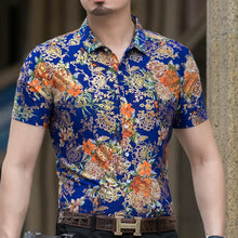 Load image into Gallery viewer, Casual 80% Silk Shirt Men Short Sleeve Both Sides Print Chinese Dragon Nation Flower 2019 Beach Summer Clothes