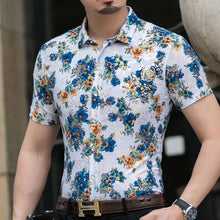 Load image into Gallery viewer, Casual 80% Silk Shirt Men Short Sleeve Both Sides Print Chinese Dragon Nation Flower 2019 Beach Summer Clothes