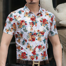 Load image into Gallery viewer, Casual 80% Silk Shirt Men Short Sleeve Both Sides Print Chinese Dragon Nation Flower 2019 Beach Summer Clothes