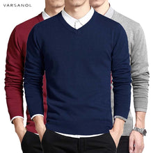 Load image into Gallery viewer, Varsanol Cotton Sweater Men Long Sleeve Pullovers Outwear Man V-Neck sweaters Tops Loose Solid Fit Knitting Clothing 8Colors New

