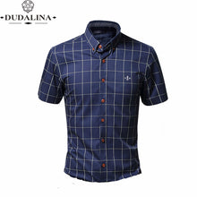Load image into Gallery viewer, Fashion Blouse Shirt Plaid Male Social Dudalina Short Sleeve Slim Fit Shirt Men Clothing Embroidery White Male Cold
