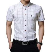 Load image into Gallery viewer, Fashion Blouse Shirt Plaid Male Social Dudalina Short Sleeve Slim Fit Shirt Men Clothing Embroidery White Male Cold
