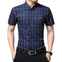 Load image into Gallery viewer, Fashion Blouse Shirt Plaid Male Social Dudalina Short Sleeve Slim Fit Shirt Men Clothing Embroidery White Male Cold
