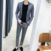 Load image into Gallery viewer, British style suit two-piece suit (coat + pants) men blazer / 2019 new men suits high quality plaid printed slim suit 2 sets
