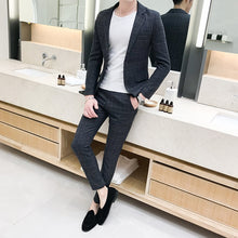 Load image into Gallery viewer, British style suit two-piece suit (coat + pants) men blazer / 2019 new men suits high quality plaid printed slim suit 2 sets
