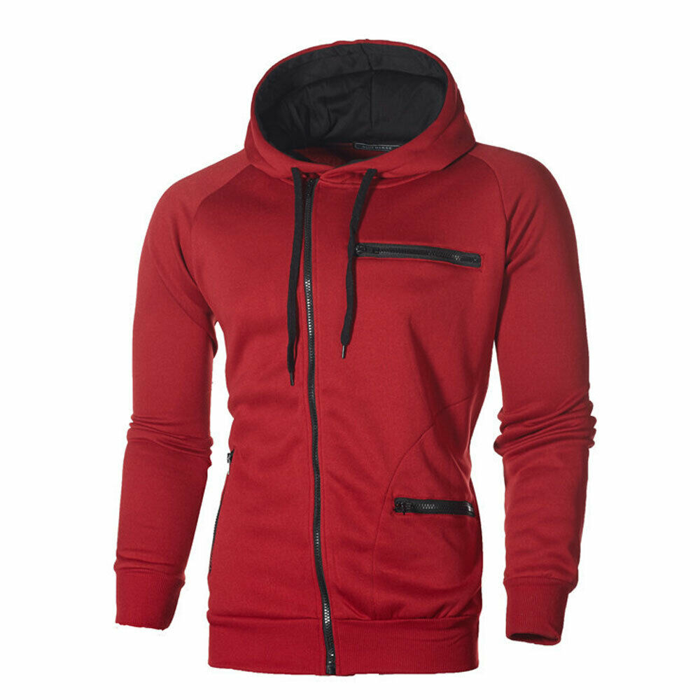 UK Men Autumn Winter Hoodie Sweatshirt Gym Jacket Hooded Zip Up Pullover Jumper Coat Outwear