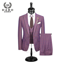 Load image into Gallery viewer, DARO 2020 New Men Suit 3 Pieces Fashion Plaid Suit  Slim Fit  blue purple  Wedding Dress  Suits Blazer Pant and Vest DR8193
