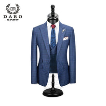 Load image into Gallery viewer, DARO 2020 New Men Suit 3 Pieces Fashion Plaid Suit  Slim Fit  blue purple  Wedding Dress  Suits Blazer Pant and Vest DR8193
