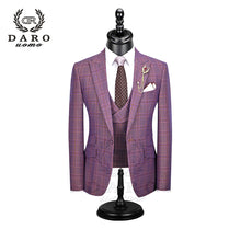 Load image into Gallery viewer, DARO 2020 New Men Suit 3 Pieces Fashion Plaid Suit  Slim Fit  blue purple  Wedding Dress  Suits Blazer Pant and Vest DR8193
