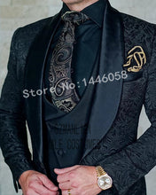 Load image into Gallery viewer, 2019 Black Jacquard Jacket Men Suit Slim Fit Wedding Tuxedo Custom Made Wedding Groom Party Suits Costume Homme Best Man Blazer
