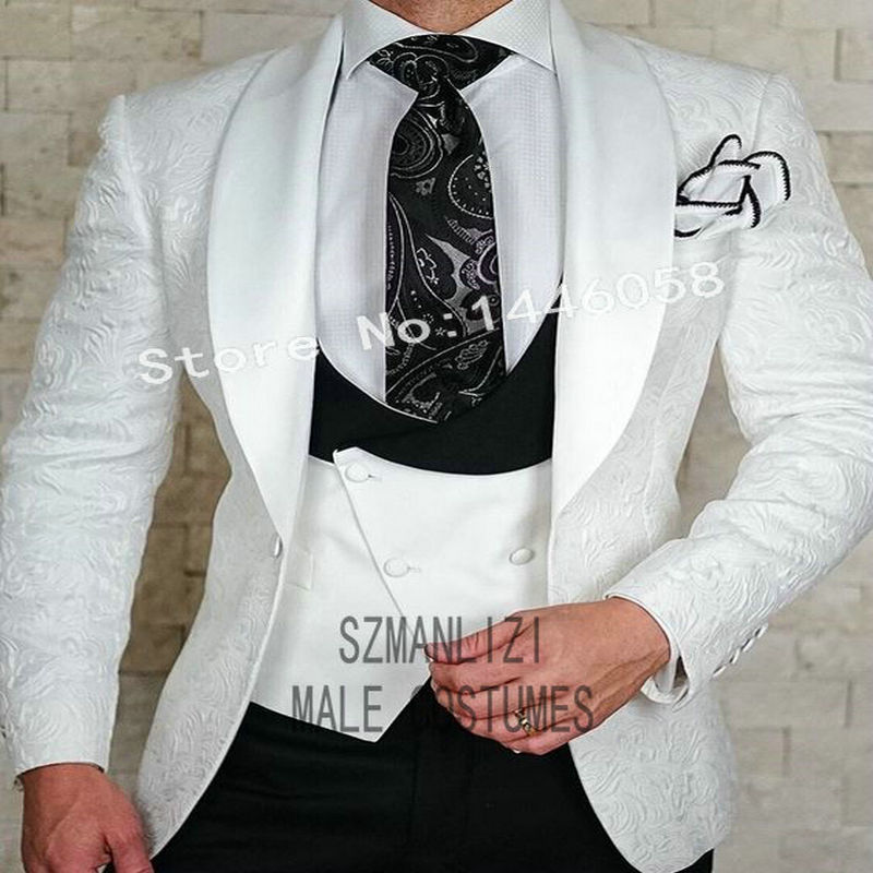 (Jacket+Pants+Vest) 2019 Custom Made Black Paisley Men Suit Groom Tuxedos Groomsmen Best Man Prom Blazer Mens Wedding Suits