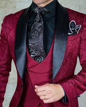 Load image into Gallery viewer, (Jacket+Pants+Vest) 2019 Custom Made Black Paisley Men Suit Groom Tuxedos Groomsmen Best Man Prom Blazer Mens Wedding Suits
