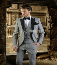 Load image into Gallery viewer, (Jacket+Pants+Vest) 2019 Custom Made Black Paisley Men Suit Groom Tuxedos Groomsmen Best Man Prom Blazer Mens Wedding Suits
