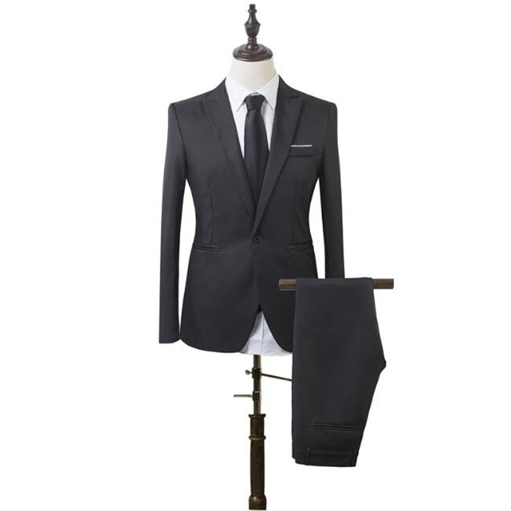 2 Pcs Mens Fashion Plaid Boutique Formal Business Suit Jackets Men Groom Wedding Dress Suit Coats Mens Casual Suit Blazers