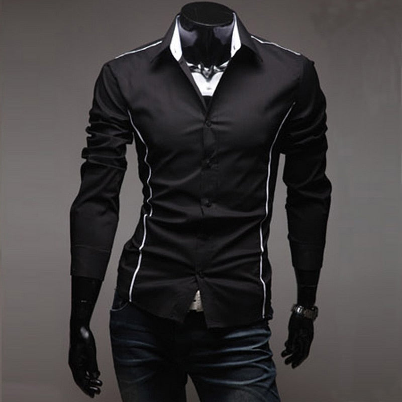 2018 New Mens Casual Shirts Slim Fit Long Sleeve Gray Male Striped Shirts Camisa Social Clothes Chemise Homme Plus Size M-3XL 50