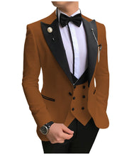 Load image into Gallery viewer, Men Suits 3 Pieces Slim Fit Business Suits Groom Champagne Noble Grey White Tuxedos for Formal Wedding suit (Blazer+Pants+Vest)
