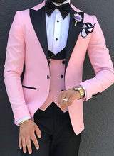 Load image into Gallery viewer, Men Suits 3 Pieces Slim Fit Business Suits Groom Champagne Noble Grey White Tuxedos for Formal Wedding suit (Blazer+Pants+Vest)
