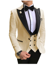 Load image into Gallery viewer, Men Suits 3 Pieces Slim Fit Business Suits Groom Champagne Noble Grey White Tuxedos for Formal Wedding suit (Blazer+Pants+Vest)
