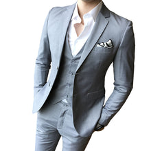 Load image into Gallery viewer, Cor sólida fino ajuste masculino 3 peça ternos vestido de casamento dos homens negócios blazer casual casamento formatura jantar ternos groomsman wear smoking
