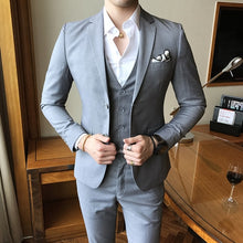 Load image into Gallery viewer, Cor sólida fino ajuste masculino 3 peça ternos vestido de casamento dos homens negócios blazer casual casamento formatura jantar ternos groomsman wear smoking
