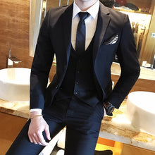 Load image into Gallery viewer, Cor sólida fino ajuste masculino 3 peça ternos vestido de casamento dos homens negócios blazer casual casamento formatura jantar ternos groomsman wear smoking
