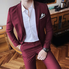 Load image into Gallery viewer, Cor sólida fino ajuste masculino 3 peça ternos vestido de casamento dos homens negócios blazer casual casamento formatura jantar ternos groomsman wear smoking
