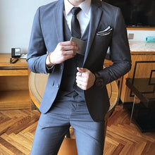 Load image into Gallery viewer, Cor sólida fino ajuste masculino 3 peça ternos vestido de casamento dos homens negócios blazer casual casamento formatura jantar ternos groomsman wear smoking
