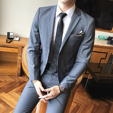 Load image into Gallery viewer, Cor sólida fino ajuste masculino 3 peça ternos vestido de casamento dos homens negócios blazer casual casamento formatura jantar ternos groomsman wear smoking
