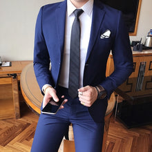 Load image into Gallery viewer, Cor sólida fino ajuste masculino 3 peça ternos vestido de casamento dos homens negócios blazer casual casamento formatura jantar ternos groomsman wear smoking
