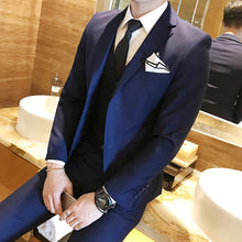 Load image into Gallery viewer, Cor sólida fino ajuste masculino 3 peça ternos vestido de casamento dos homens negócios blazer casual casamento formatura jantar ternos groomsman wear smoking
