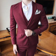 Load image into Gallery viewer, Cor sólida fino ajuste masculino 3 peça ternos vestido de casamento dos homens negócios blazer casual casamento formatura jantar ternos groomsman wear smoking
