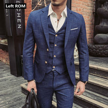 Load image into Gallery viewer, ( Jacket + Vest + Pants ) 2019 New Fashion Boutique Men&#39;s Plaid Formal Business Suit 3 Piece Set / Men&#39;s High-end Casual Suits
