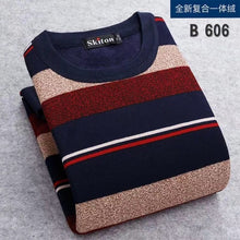 Load image into Gallery viewer, Men Sweater 2020 Autumn Winter New Plus velvet Sweater Men fashion Casual Striped O-neck pullover Pull Men Warm bottoming shirt
