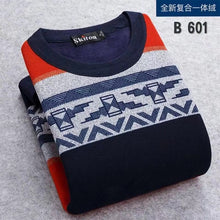 Load image into Gallery viewer, Men Sweater 2020 Autumn Winter New Plus velvet Sweater Men fashion Casual Striped O-neck pullover Pull Men Warm bottoming shirt
