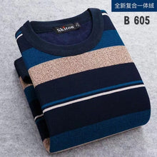 Load image into Gallery viewer, Men Sweater 2020 Autumn Winter New Plus velvet Sweater Men fashion Casual Striped O-neck pullover Pull Men Warm bottoming shirt
