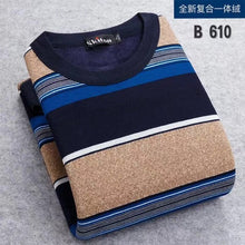 Load image into Gallery viewer, Men Sweater 2020 Autumn Winter New Plus velvet Sweater Men fashion Casual Striped O-neck pullover Pull Men Warm bottoming shirt
