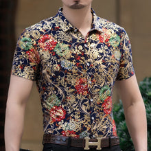 Load image into Gallery viewer, Casual 80% Silk Shirt Men Short Sleeve Both Sides Print Chinese Dragon Nation Flower 2019 Beach Summer Clothes
