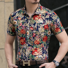 Load image into Gallery viewer, Casual 80% Silk Shirt Men Short Sleeve Both Sides Print Chinese Dragon Nation Flower 2019 Beach Summer Clothes

