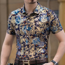 Load image into Gallery viewer, Casual 80% Silk Shirt Men Short Sleeve Both Sides Print Chinese Dragon Nation Flower 2019 Beach Summer Clothes
